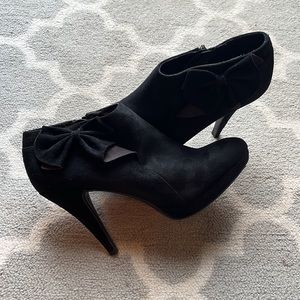 Black Suede Booties with Bow